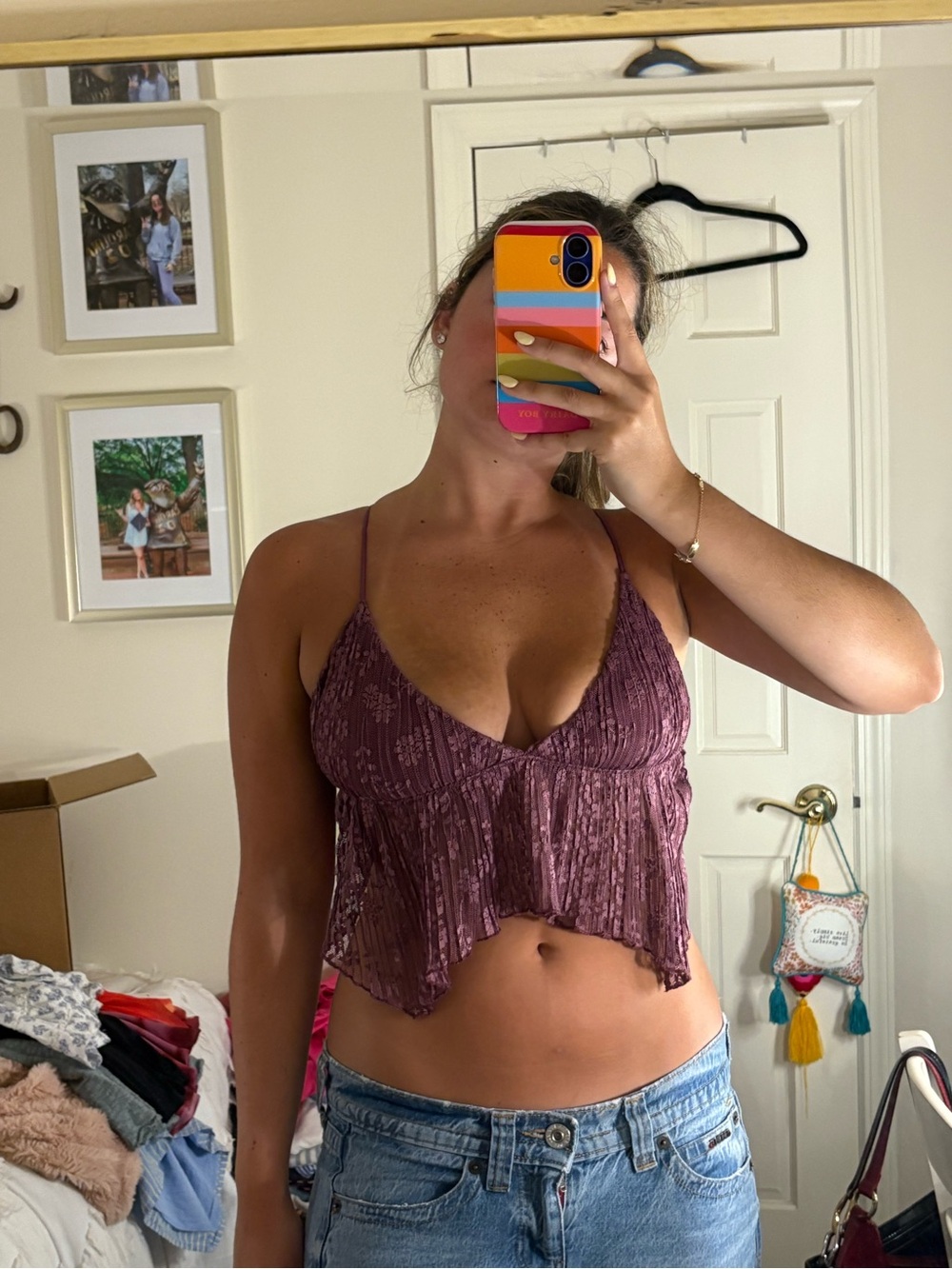 Urban Outfitters Plum Lace-Trim Spaghetti Strap Cami Tank